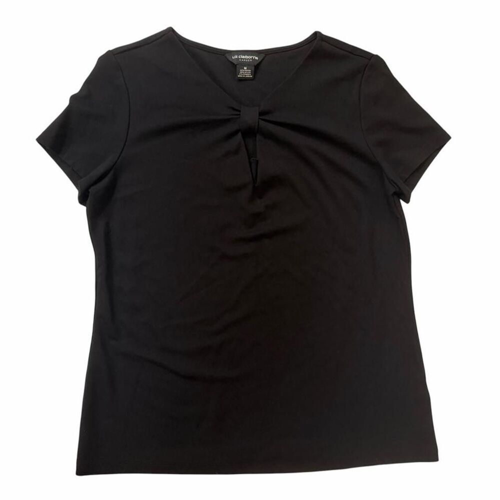 Liz Claiborne black v-neck blouse with bow detail
